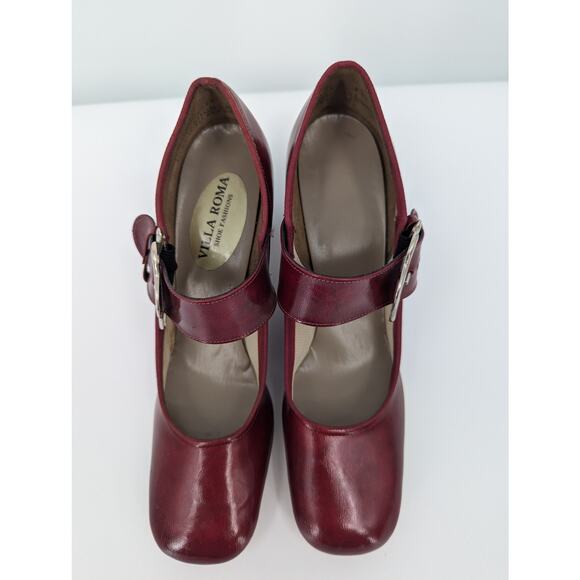Vintage Mary Jane Burgundy Red Heels Size 7AA Buckle Detail Chunky Block Heel - Picture 4 of 11